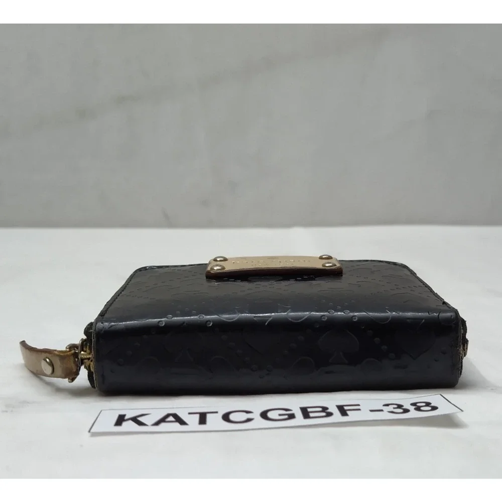 Kate Spade Black Leather Zip Around Credit Card Square Wallet